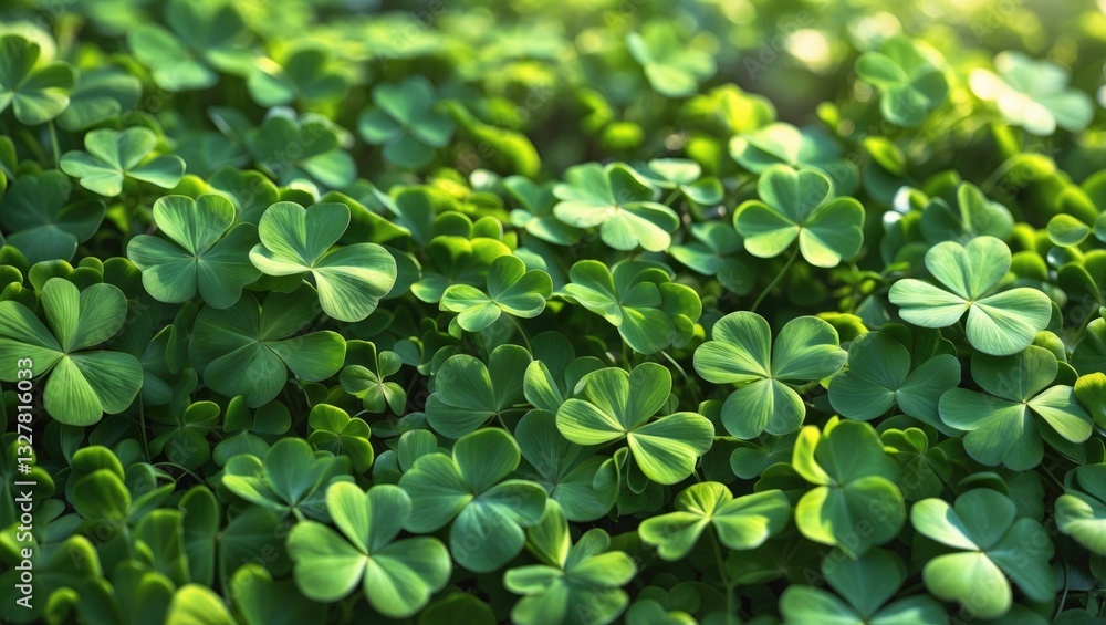 Poster green backdrop featuring three-leaved shamrocks.