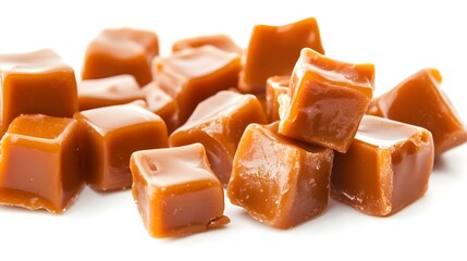 caramel pieces on white background