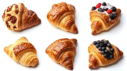 Set with fresh tasty croissants and different