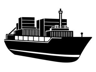 Obraz premium cargo ship black silhouette vector, Simple silhouette Design vector icon with white background. Water transportation vector illustration 
