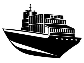 Obraz premium cargo ship black silhouette vector, Simple silhouette Design vector icon with white background. Water transportation vector illustration 