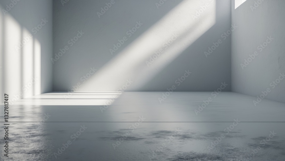 Poster background shadow with white light on the floor, backdrop overlay mockup of summer sunlight in a roo