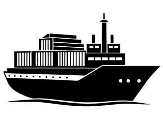 cargo ship black silhouette vector, Simple silhouette Design vector icon with white background. Water transportation vector illustration  © Arnob