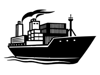 Obraz premium cargo ship black silhouette vector, Simple silhouette Design vector icon with white background. Water transportation vector illustration 