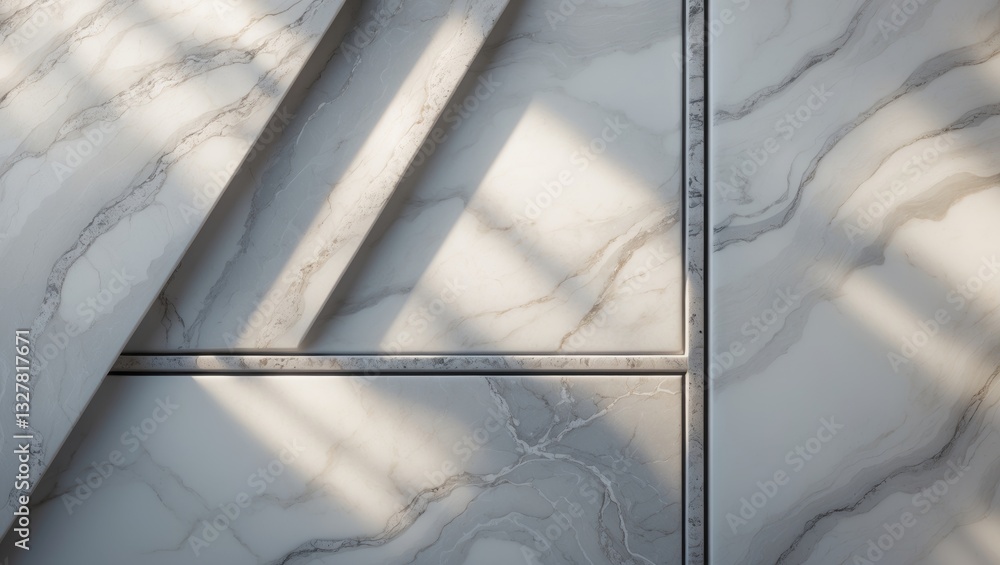 Poster White marble texture background for granite ceramic tile surfaces, featuring a marble design with large gray-toned rectangular shapes.