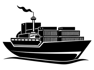 Obraz premium cargo ship black silhouette vector, Simple silhouette Design vector icon with white background. Water transportation vector illustration 