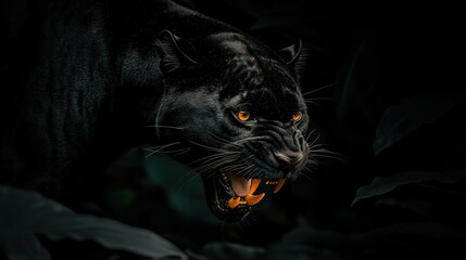   A cat with an open mouth, lit from the side by orange light