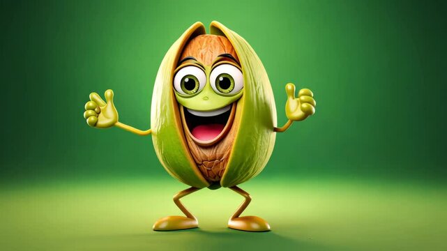Happy Dancing Pistachio Nut on a Green Background. Seamless Loop