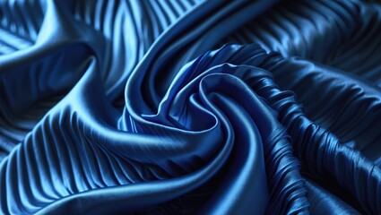 Texture, background, pattern, pleated cloth in blue. A light, glossy satin fabric with a shiny finish creates a stylish and glamorous design for the final product.