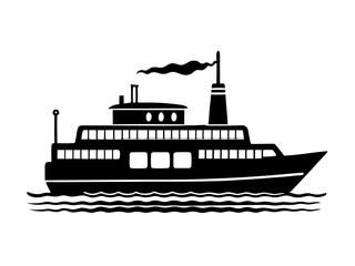 Obraz premium ferry black silhouette vector, Simple silhouette Design vector icon with white background. Water transportation vector illustration 