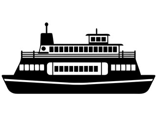 ferry black silhouette vector, Simple silhouette Design vector icon with white background. Water transportation vector illustration 