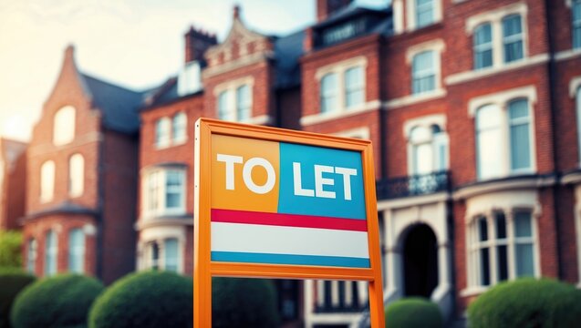 Estate agency 'To Let' signage in front of large houses in the background.