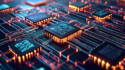 Fototapeta premium Financial transactions protected by secure blockchain-like nodes, glowing in a web of encrypted lines, sleek tech design