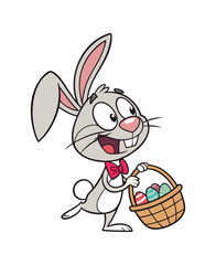 Cheerful Easter Bunny with Egg Basket - Cartoon Illustration