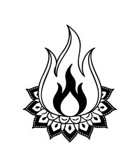 Mandala Fire Design - Black and White Henna Art Illustration