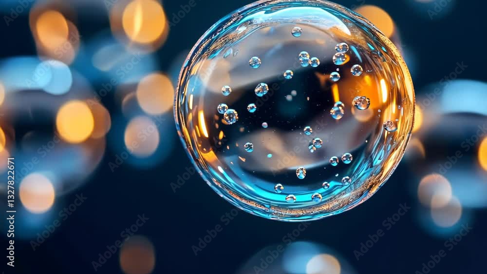 Poster captivating bubble floating through an enchanting world of light and color generative ai