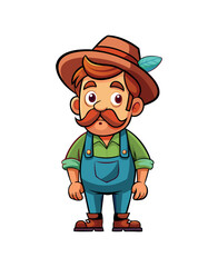 Cute Cartoon Farmer Character Illustration in Overalls and Hat