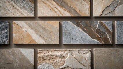 Natural stone tile pieces for wall installation