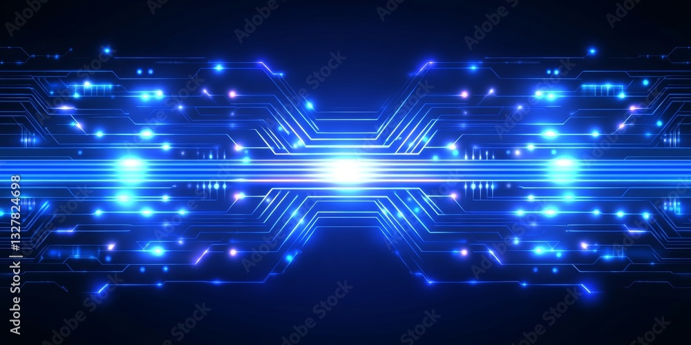 Aufkleber futuristic blue tech background with diagonal circuits and bright lights representing high-tech