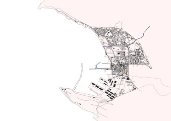 vector map of highways and buildings in bar city of montenegro country