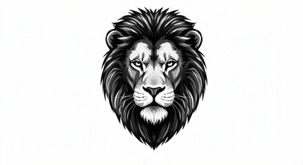 Obraz premium Majestic Lion Head: A Monochromatic Wildlife Art Portrait