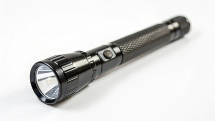 Black LED Flashlight on White Background