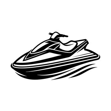 jet ski black silhouette vector, Simple silhouette Design vector icon with white background. Water transportation vector illustration 