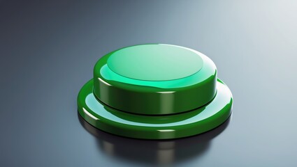 Big green button for answers in a game show isolated on gray. Wireless device for teaching or training.