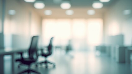 Blurred vacant open office space. Abstract light bokeh in the background interior.