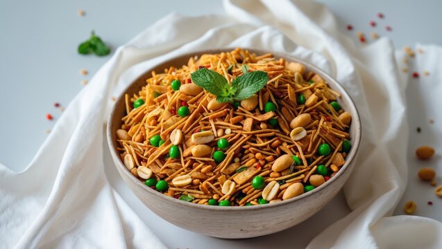 Farsan mix chiwda prepared with chana dal, green peas, and cereals