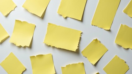 Blank yellow adhesive label set arranged on a white background.