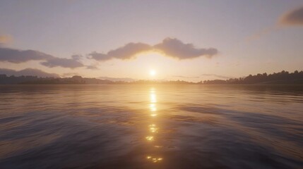 Fototapeta premium Serene Sunrise Over Calm Water Reflection