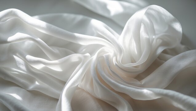 Blurred white silk textile. Light and delicate organza with a satin finish is ideal for bulky and structured designs.