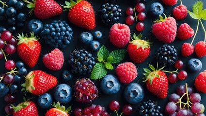 Fototapeta premium Variety of fresh berries food background