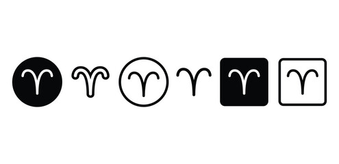 Aries Zodiac Symbol Icons Black and White Color Vector Design Illustration