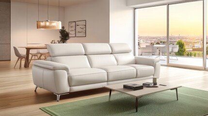 A contemporary living room with a light wood floor and off-white walls