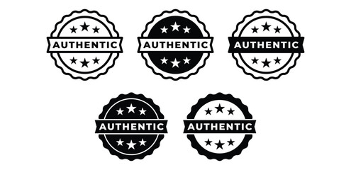 Authentic Label Badge Round Shape Stamp Icon Black and White Color Vector Design Illustration 
