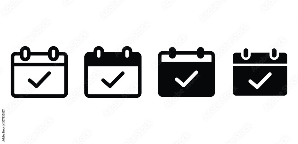 Poster calendar icons with check marks black and white color vector design illustration sets