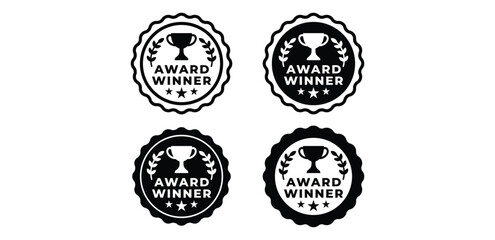 Award Winner Trophy Badge Round Shape Stamp Sticker Icons Vector Design Illustration Set