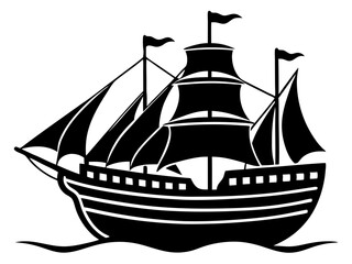 ship black silhouette vector, Simple silhouette Design vector icon with white background. Water transportation vector illustration 