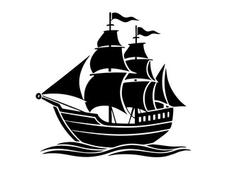 ship black silhouette vector, Simple silhouette Design vector icon with white background. Water transportation vector illustration 