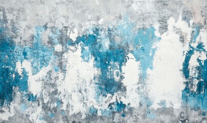 Peeling blue white paint on a gray concrete wall texture background