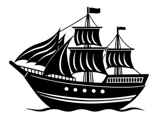 ship black silhouette vector, Simple silhouette Design vector icon with white background. Water transportation vector illustration 