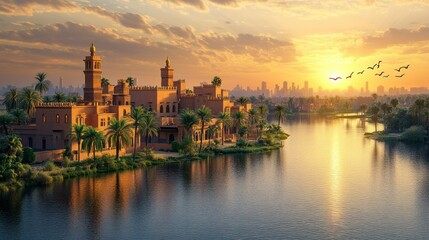 Obraz premium Serene Arabian Oasis at Sunset