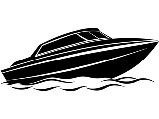 speedboat black silhouette vector, Simple silhouette Design vector icon with white background. Water transportation vector illustration 