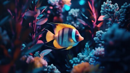 Obraz premium Vibrant Fish Swimming in Coral Background