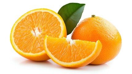Fresh Orange Fruit Half Slice Isolated on White Background