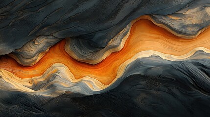 Fototapeta premium A close-up of a rock formation with an orange and white stripe at its center and a brown and white stripe on its top
