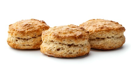 Three Homemade Scones Isolated on White Background