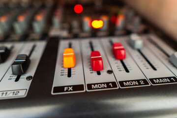 Close up of a sound mixer in a recording studio